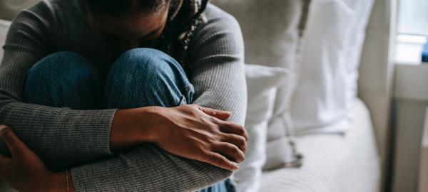 woman crying with negative thoughts